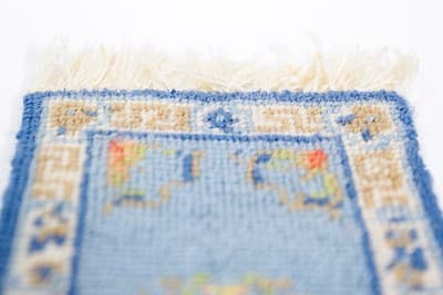Handmade Vtg Miniature Dollhouse Blue Floral Petit Point Needlepoint Area Rug - Thumbnail 3