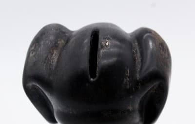 Antique Ceramic Pottery Black Sitting Dachshund Dog Glass Eyes Bank - Thumbnail 7