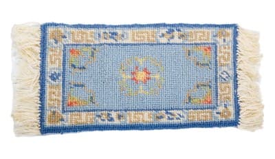 Handmade Vtg Miniature Dollhouse Blue Floral Petit Point Needlepoint Area Rug - Image 1