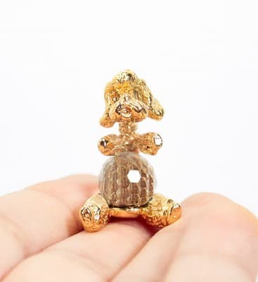 Vintage Gold Tone Poodle Dog w/ Faceted Crystal Miniature Figurine RARE - Thumbnail 2