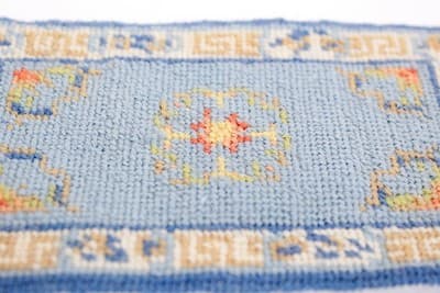 Handmade Vtg Miniature Dollhouse Blue Floral Petit Point Needlepoint Area Rug - Thumbnail 4