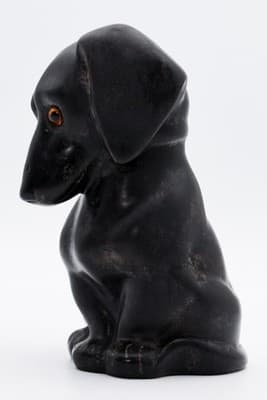 Antique Ceramic Pottery Black Sitting Dachshund Dog Glass Eyes Bank - Thumbnail 5