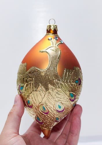European Glass Peacock Motif Micro Glass Beaded Jumbo Glass Christmas Ornament - Thumbnail 2