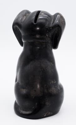 Antique Ceramic Pottery Black Sitting Dachshund Dog Glass Eyes Bank - Thumbnail 6