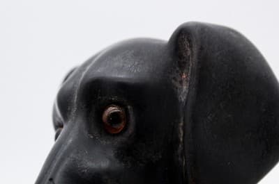 Antique Ceramic Pottery Black Sitting Dachshund Dog Glass Eyes Bank - Thumbnail 4
