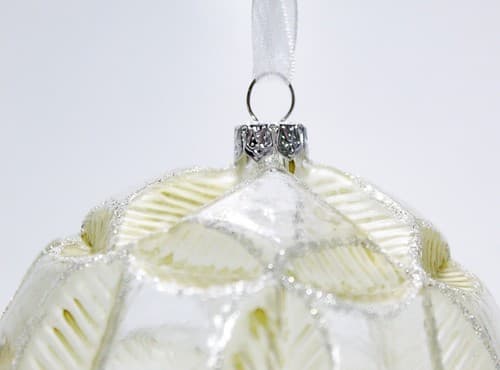 Vintage Jumbo Geometric Poinsettia Motif Glass Round Ball Christmas Ornament - Thumbnail 2