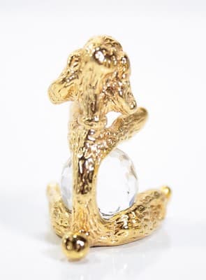 Vintage Gold Tone Poodle Dog w/ Faceted Crystal Miniature Figurine RARE - Thumbnail 5