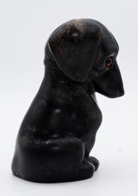 Antique Ceramic Pottery Black Sitting Dachshund Dog Glass Eyes Bank - Thumbnail 8