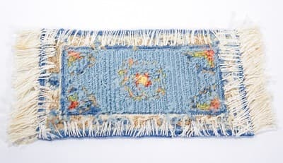 Handmade Vtg Miniature Dollhouse Blue Floral Petit Point Needlepoint Area Rug - Thumbnail 2