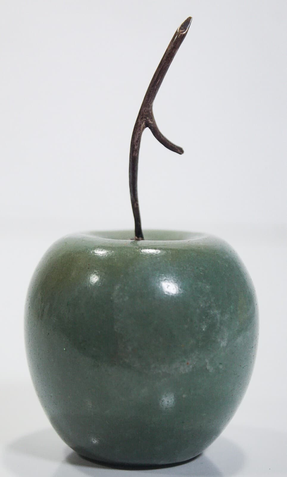 Vintage Green Marble Jade Carved Apple Motif Sculpture Paperweight - Thumbnail 5