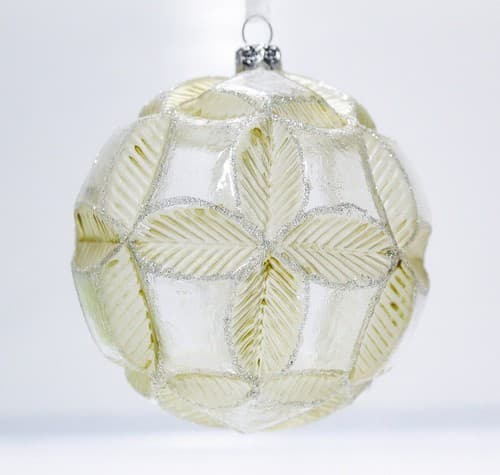 Vintage Jumbo Geometric Poinsettia Motif Glass Round Ball Christmas Ornament - Thumbnail 6