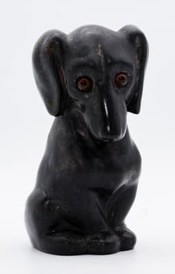 Antique Ceramic Pottery Black Sitting Dachshund Dog Glass Eyes Bank - Thumbnail 14