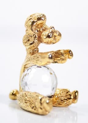 Vintage Gold Tone Poodle Dog w/ Faceted Crystal Miniature Figurine RARE - Thumbnail 3