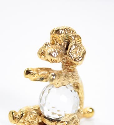 Vintage Gold Tone Poodle Dog w/ Faceted Crystal Miniature Figurine RARE - Thumbnail 4