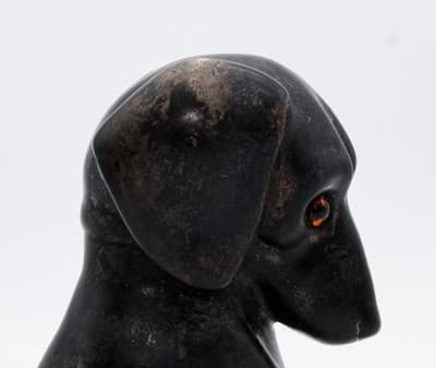 Antique Ceramic Pottery Black Sitting Dachshund Dog Glass Eyes Bank - Thumbnail 9