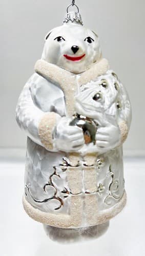 KERBS Large Germany Blown Glass White Polar Bear w/ Tree Christmas Ornament - Thumbnail 6