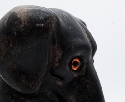 Antique Ceramic Pottery Black Sitting Dachshund Dog Glass Eyes Bank - Thumbnail 10