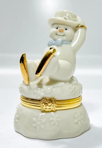 Lenox Vintage Treasures The Skating Adventure Snowman Porcelain Trinket Box - Thumbnail 2