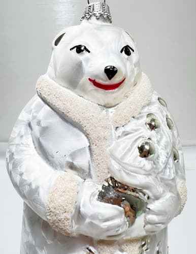 KERBS Large Germany Blown Glass White Polar Bear w/ Tree Christmas Ornament - Thumbnail 2