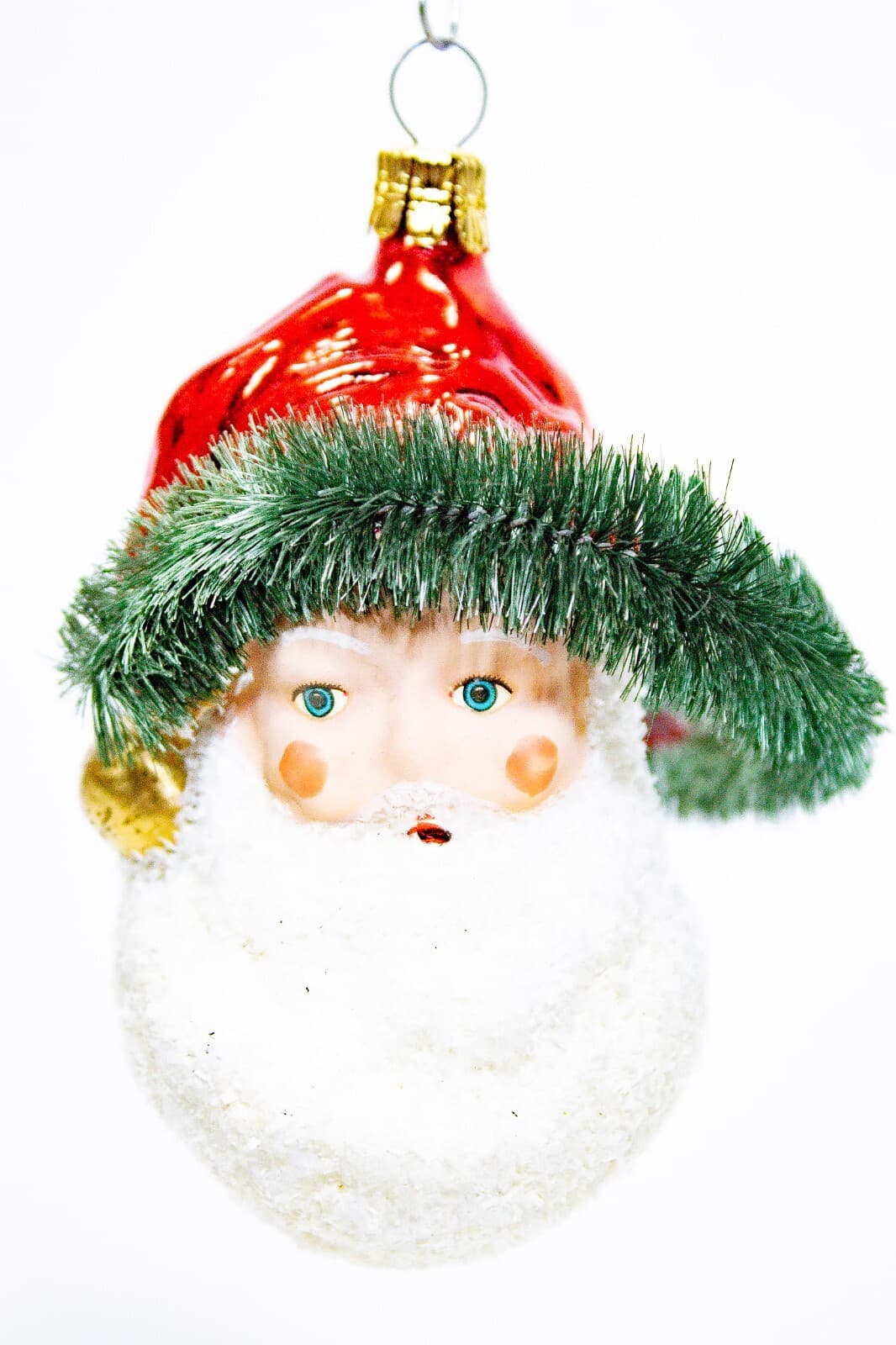 Czech Republic Vtg Decorative Hand Painted Glass Santa Head Christmas Ornament - Image 1
