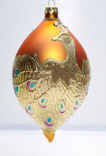 European Glass Peacock Motif Micro Glass Beaded Jumbo Glass Christmas Ornament - Thumbnail 5