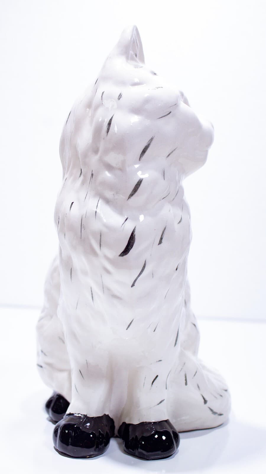 Vintage Large Hand Painted White Porcelain Cat Figurine 8" Tall - Thumbnail 3