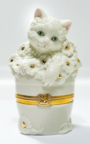 LENOX Vintage Handcrafted Treasures The Inquisitive Kitten Porcelain Trinket Box - Thumbnail 5