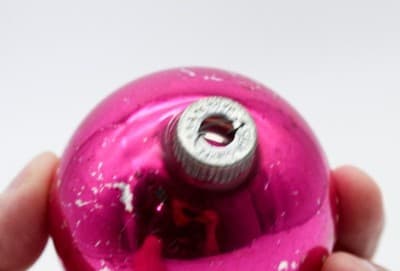 Shiny Brite Silent Night Stencil Cottage Pink Glass Ball Christmas Ornament - Thumbnail 3