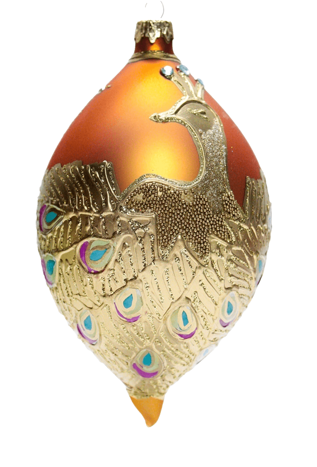 European Glass Peacock Motif Micro Glass Beaded Jumbo Glass Christmas Ornament - Image 1
