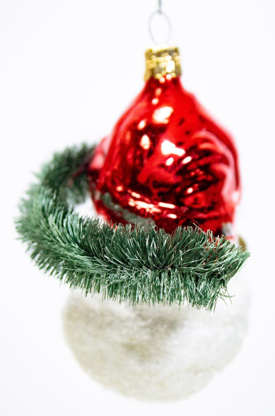 Czech Republic Vtg Decorative Hand Painted Glass Santa Head Christmas Ornament - Thumbnail 2