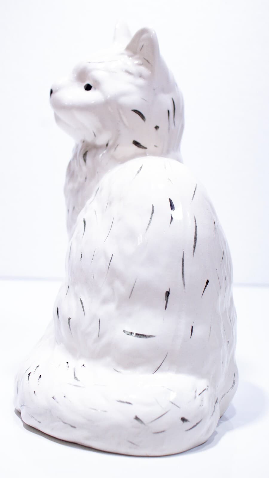 Vintage Large Hand Painted White Porcelain Cat Figurine 8" Tall - Thumbnail 4