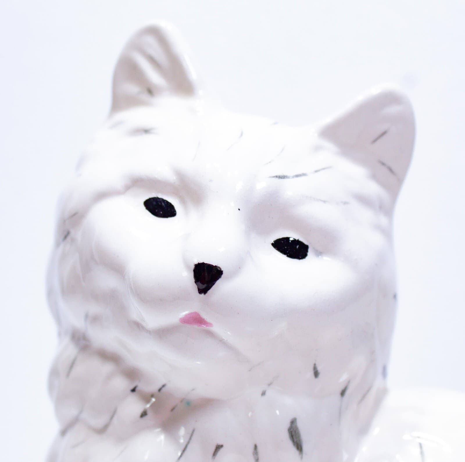 Vintage Large Hand Painted White Porcelain Cat Figurine 8" Tall - Thumbnail 5