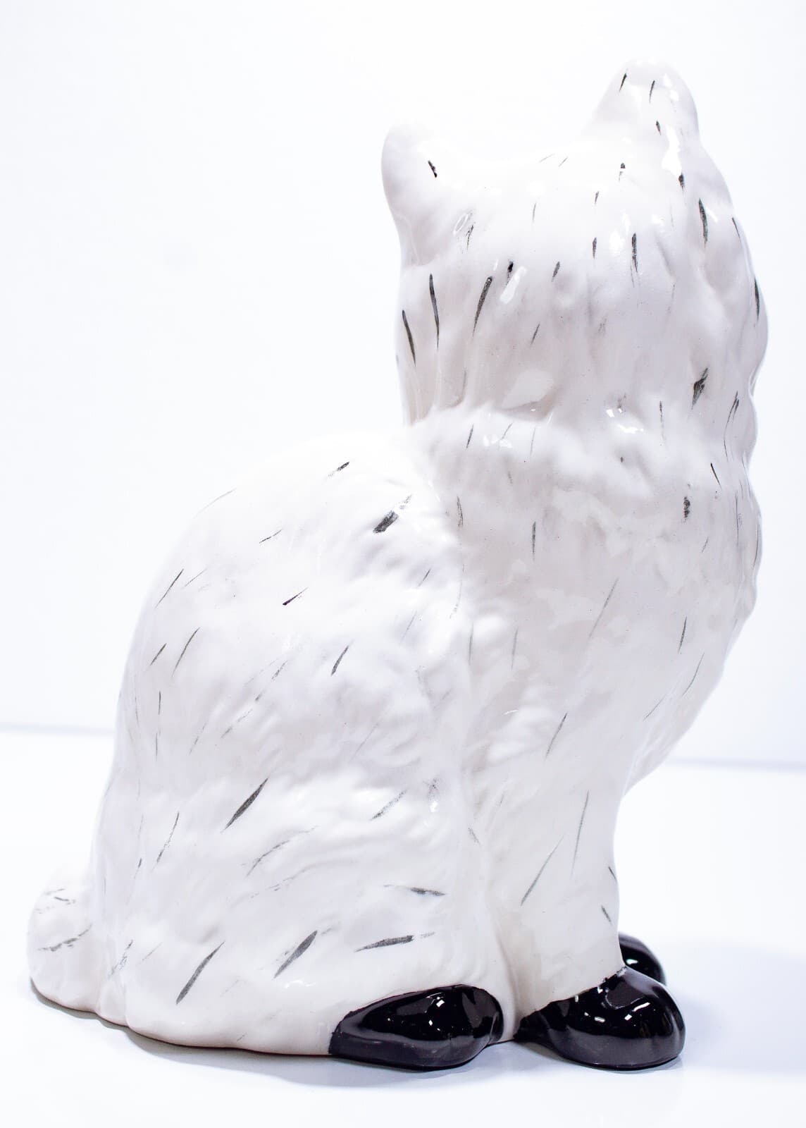 Vintage Large Hand Painted White Porcelain Cat Figurine 8" Tall - Thumbnail 2