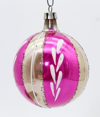 Vintage Made In Poland Handcrafted Pink & Gold Stripe Mica Glass Ornament - Thumbnail 4