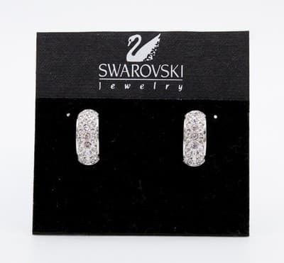 Swarovski Fine Crystal Austria Matrix Silver Tone Semi Hoop Pierced Earrings - Thumbnail 6