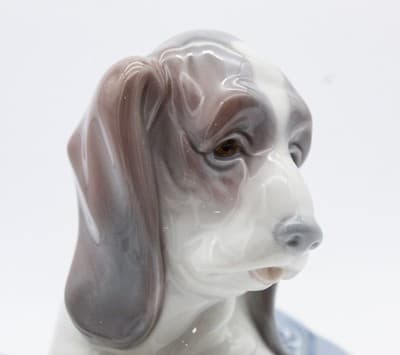 Lladro Dog In A Basket #1128 Spain Glazed Porcelain Figurine By Juan Huerta - Thumbnail 6