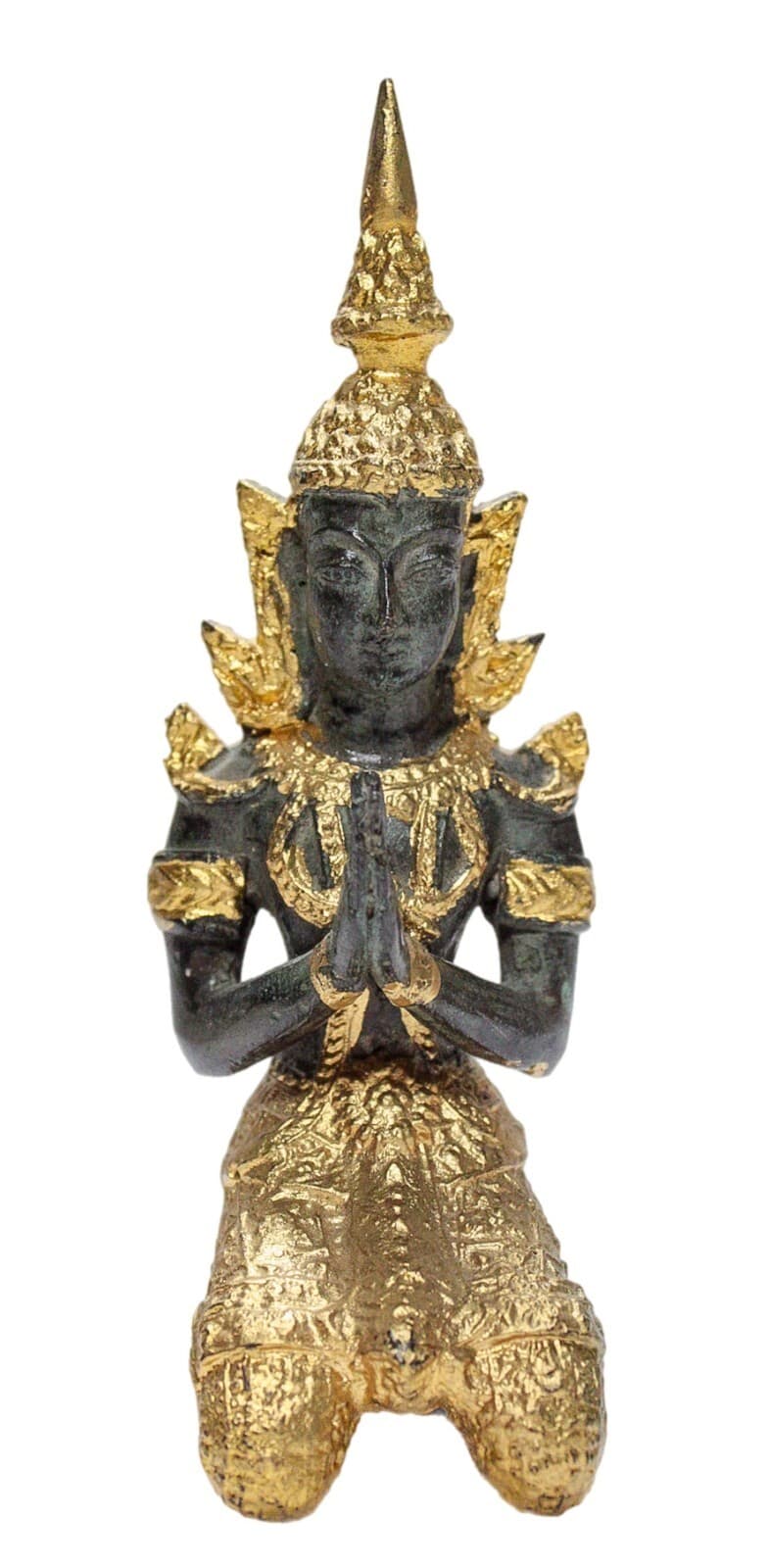 Vintage Old Bronze Praying Buddha Gold Gilt Small Sculpture Figurine - Image 1