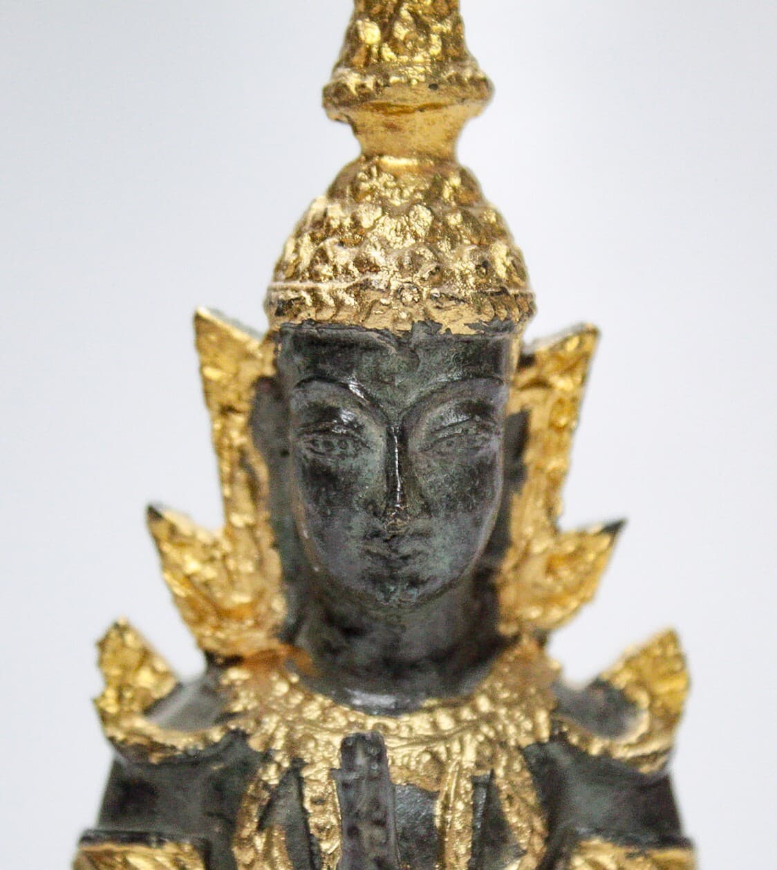 Vintage Old Bronze Praying Buddha Gold Gilt Small Sculpture Figurine - Thumbnail 4