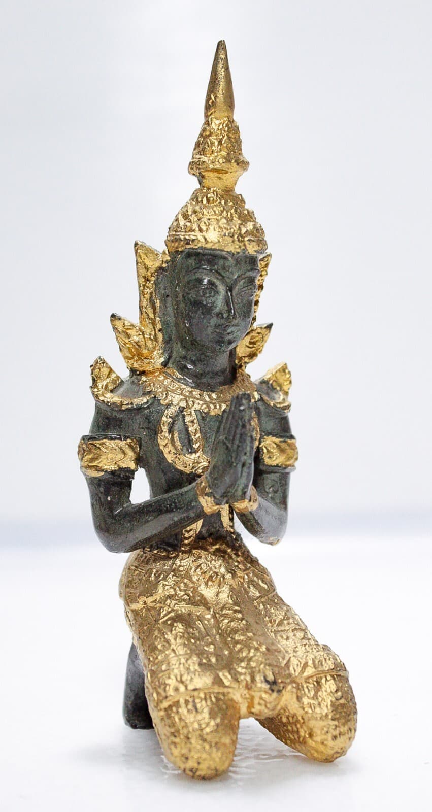 Vintage Old Bronze Praying Buddha Gold Gilt Small Sculpture Figurine - Thumbnail 2