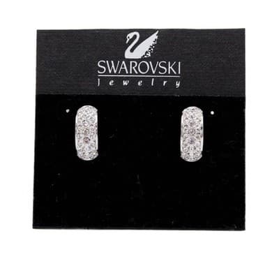 Swarovski Fine Crystal Austria Matrix Silver Tone Semi Hoop Pierced Earrings - Image 1