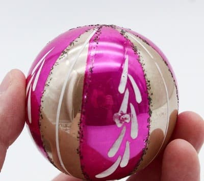 Vintage Made In Poland Handcrafted Pink & Gold Stripe Mica Glass Ornament - Thumbnail 5