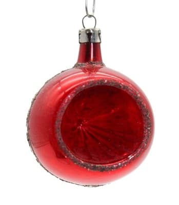 Vintage Poland Red Mica Indent Reflector Mercury Glass Christmas Ornament - Image 1