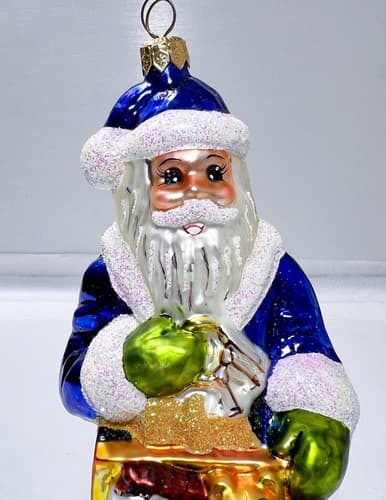 CHRISTOPHER RADKO Blue Santa "Toy Chest" Christmas Glass Ornament - Thumbnail 2