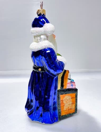 CHRISTOPHER RADKO Blue Santa "Toy Chest" Christmas Glass Ornament - Thumbnail 6
