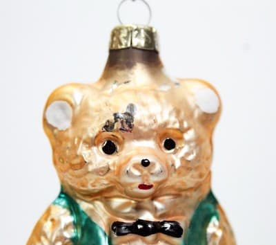 Vintage Gold Teddy Bear With Bowtie Glass Christmas Ornament - Thumbnail 3