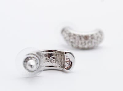 Swarovski Fine Crystal Austria Matrix Silver Tone Semi Hoop Pierced Earrings - Thumbnail 4