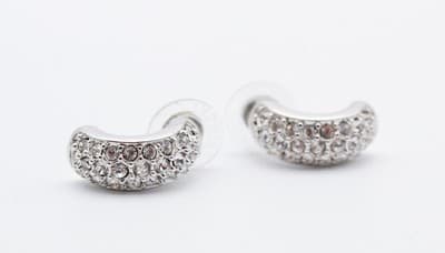Swarovski Fine Crystal Austria Matrix Silver Tone Semi Hoop Pierced Earrings - Thumbnail 3