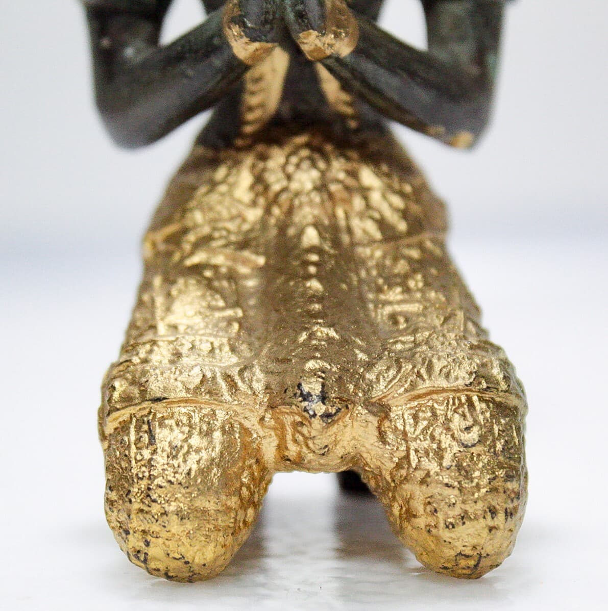 Vintage Old Bronze Praying Buddha Gold Gilt Small Sculpture Figurine - Thumbnail 6