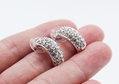 Swarovski Fine Crystal Austria Matrix Silver Tone Semi Hoop Pierced Earrings - Thumbnail 5