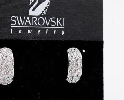 Swarovski Fine Crystal Austria Matrix Silver Tone Semi Hoop Pierced Earrings - Thumbnail 2